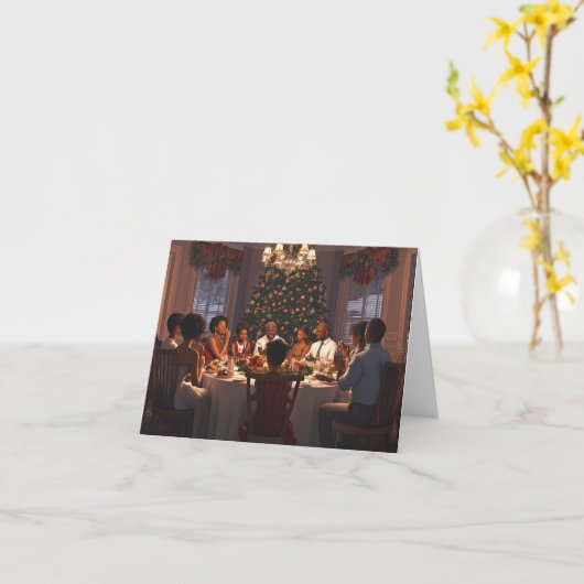 アフリカ系アメリカ人の家族がクリスマスを迎える カード (黄色い花)