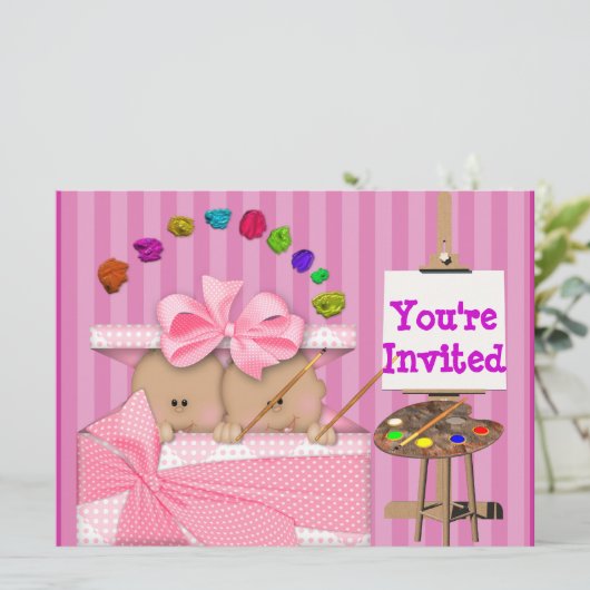 アフリカ系アメリカ人の対の女の赤ちゃんのシャワーの招待状 招待状 (スタンド正面)