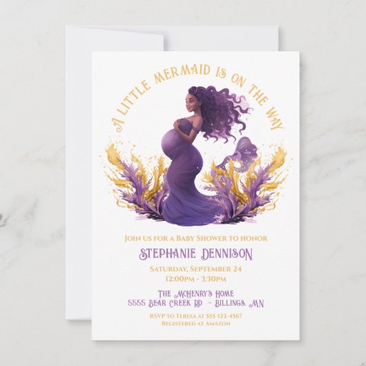 アフリカ系アメリカ人の小さな人魚の赤ちゃんシャワー 招待状 (正面)