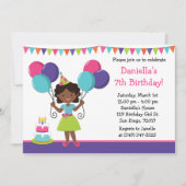 アフリカ系アメリカ人の小さな女の子の誕生会 招待状 (正面)