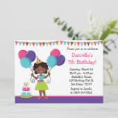 アフリカ系アメリカ人の小さな女の子の誕生会 招待状 (スタンド正面)