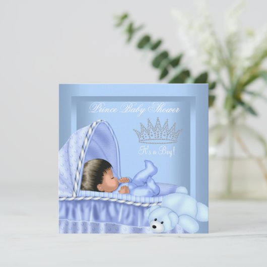 アフリカ系アメリカ人の小さな王子の赤ちゃんシャワー少年 招待状 (スタンド正面)