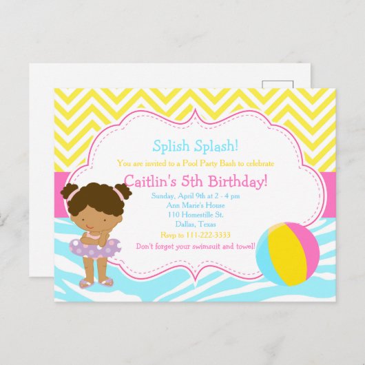 アフリカ系アメリカ人の少女プールパーティーバッシュパーティー ポストカード (正面/裏面)