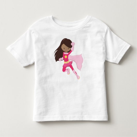 アフリカ系アメリカ人の少女、スーパーヒーローの少女、ピンクのマント トドラーTシャツ (正面)