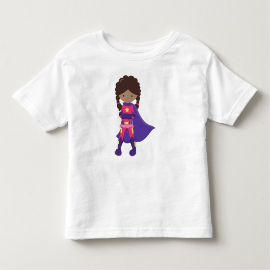 アフリカ系アメリカ人の少女、スーパーヒーローの少女、マント トドラーTシャツ (正面)