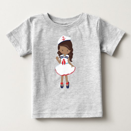 アフリカ系アメリカ人の少女、船長、スキッパー、海 ベビーTシャツ (正面)