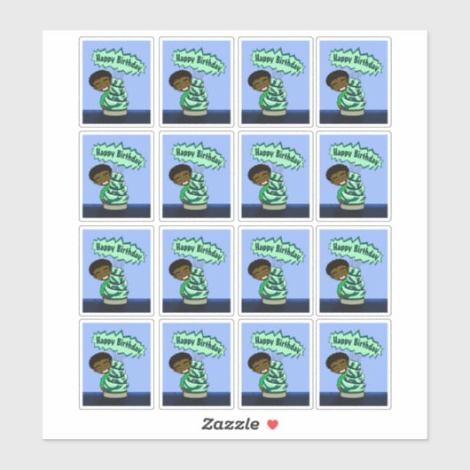 アフリカ系アメリカ人の少年とケーキ シール (シート)