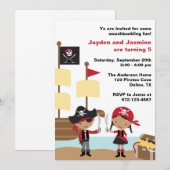 アフリカ系アメリカ人の少年と少女の海賊の招待状 招待状 (正面/裏面)