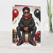 アフリカ系アメリカ人の少年の黒/赤の誕生日行動 カード (裏面)