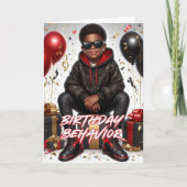 アフリカ系アメリカ人の少年の黒/赤の誕生日行動 カード (正面)