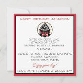 アフリカ系アメリカ人の少年の黒/赤の誕生日行動 カード (裏面)