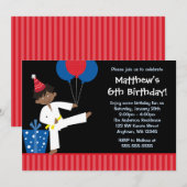アフリカ系アメリカ人の少年 風船 テコンドー 誕生日 招待状 (正面/裏面)