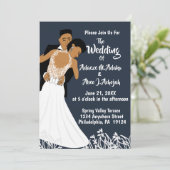 アフリカ系アメリカ人の新郎新婦ネイビー結婚ブルー 招待状 (スタンド正面)
