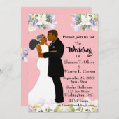 アフリカ系アメリカ人の新郎新婦フローラ結婚ズ・インビ 招待状 (正面/裏面)