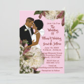 アフリカ系アメリカ人の新郎新婦ホワイトピンク結婚ズ 招待状 (スタンド正面)