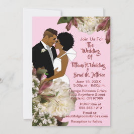 アフリカ系アメリカ人の新郎新婦ホワイトピンク結婚ズ 招待状