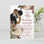 アフリカ系アメリカ人の新郎新婦結婚白 招待状 (スタンド正面)