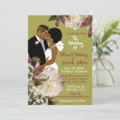 アフリカ系アメリカ人の新郎新婦金ゴールド&ピンク結婚ズ 招待状 (スタンド正面)