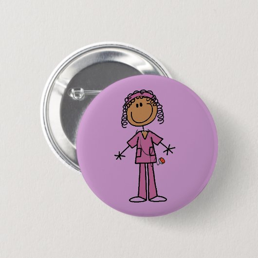 アフリカ系アメリカ人の棒の姿のナース 缶バッジ (正面&裏面)