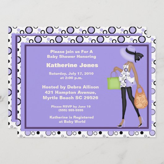 アフリカ系アメリカ人の母が赤ちゃんシャワー招待状 招待状 (正面/裏面)