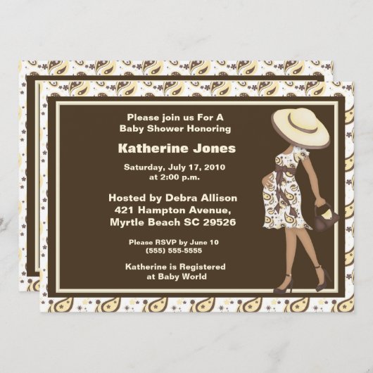 アフリカ系アメリカ人の母が赤ちゃんシャワー招待状 招待状 (正面/裏面)