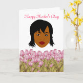 アフリカ系アメリカ人の母とのお母さんとの幸せな日 カード (黄色い花)