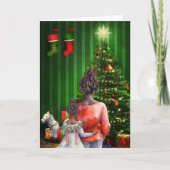 アフリカ系アメリカ人の母と娘のクリスマスカード サンキューカード (正面)