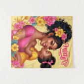 アフリカ系アメリカ人の母と娘の幸せな母の日 タペストリー (正面(横))