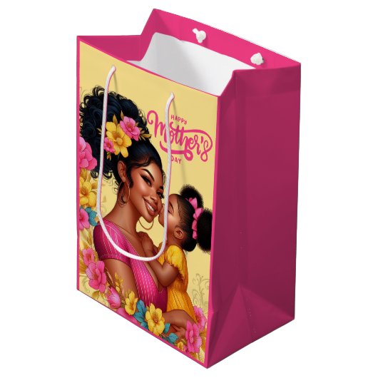 アフリカ系アメリカ人の母と娘の幸せな母の日 ミディアムペーパーバッグ (正面アングル)