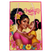 アフリカ系アメリカ人の母と娘の幸せな母の日 ミディアムペーパーバッグ (正面)