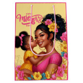 アフリカ系アメリカ人の母と娘の幸せな母の日 ミディアムペーパーバッグ (裏面)