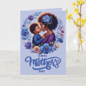 アフリカ系アメリカ人の母と息子の母の日 カード (黄色い花)