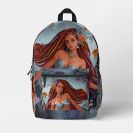 アフリカ系アメリカ人の水彩人魚 プリントバックパック