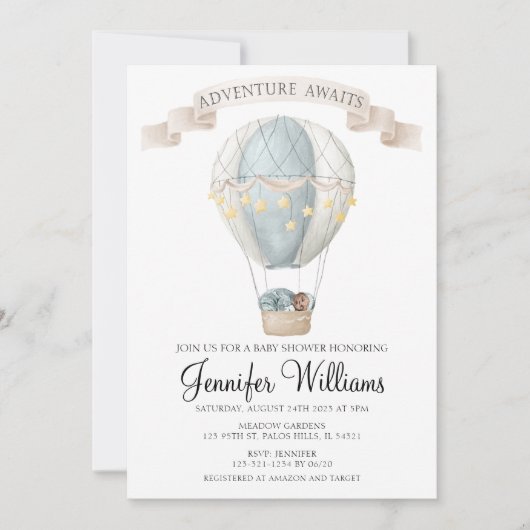 アフリカ系アメリカ人の熱気球の赤ちゃんシャワーInvi 招待状 (正面)
