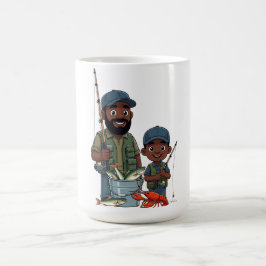 アフリカ系アメリカ人の父と息子の釣り コーヒーマグカップ