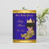 アフリカ系アメリカ人の王子様ベビーシャワー 青金 男の子 招待状 (スタンド正面)