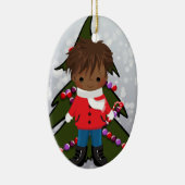 アフリカ系アメリカ人の男の子のクリスマスのオーナメント セラミックオーナメント (右)