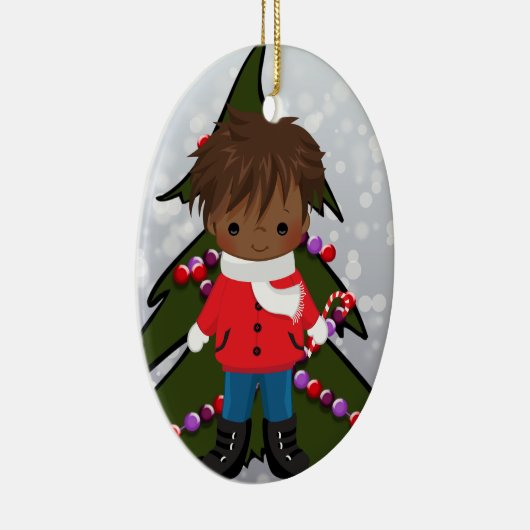 アフリカ系アメリカ人の男の子のクリスマスのオーナメント セラミックオーナメント (右)