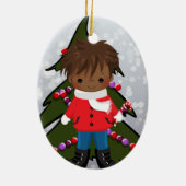 アフリカ系アメリカ人の男の子のクリスマスのオーナメント セラミックオーナメント (裏面)