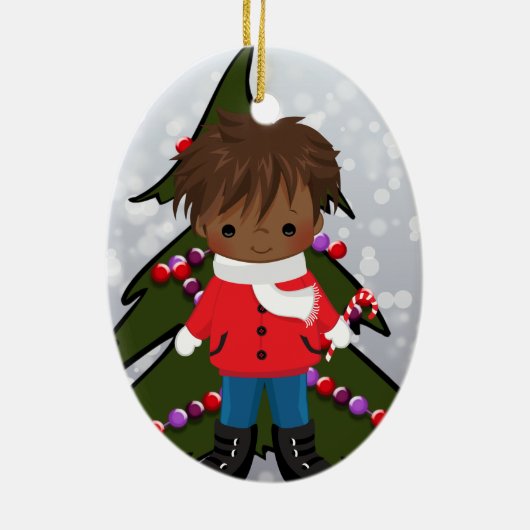 アフリカ系アメリカ人の男の子のクリスマスのオーナメント セラミックオーナメント (裏面)