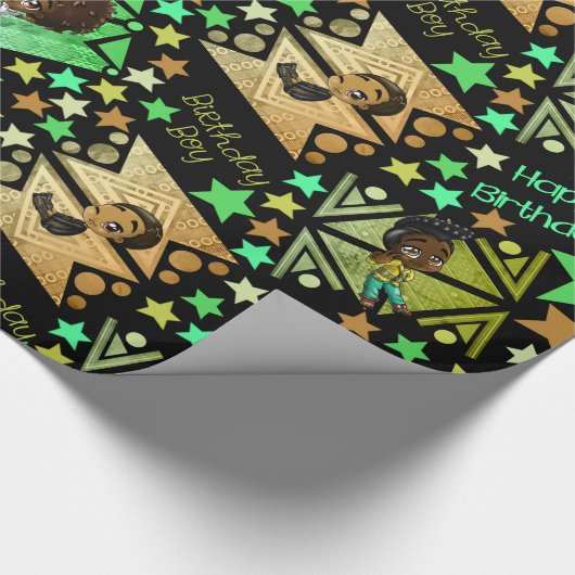 アフリカ系アメリカ人の男の子アニメかわいい ラッピングペーパー (角)