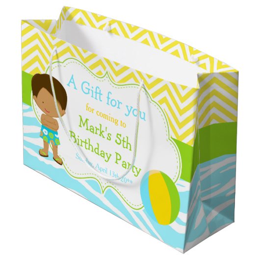 アフリカ系アメリカ人の男の子プールパーティーBashありがとう ラージペーパーバッグ (裏面アングル)