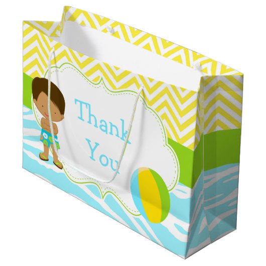 アフリカ系アメリカ人の男の子プールパーティーBashありがとう ラージペーパーバッグ (正面アングル)
