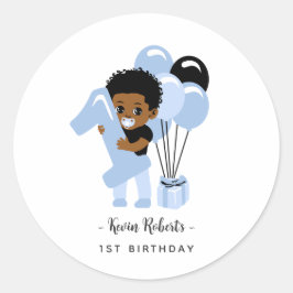 アフリカ系アメリカ人の男の子 青 赤ちゃん 初めての誕生日   ラウンドシール