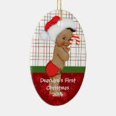 アフリカ系アメリカ人の男の赤ちゃんの初めてのクリスマスOrname セラミックオーナメント (右)