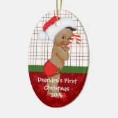 アフリカ系アメリカ人の男の赤ちゃんの初めてのクリスマスOrname セラミックオーナメント (左)