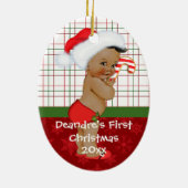 アフリカ系アメリカ人の男の赤ちゃんの初めてのクリスマスOrname セラミックオーナメント (裏面)