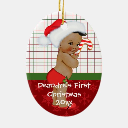 アフリカ系アメリカ人の男の赤ちゃんの初めてのクリスマスOrname セラミックオーナメント (裏面)
