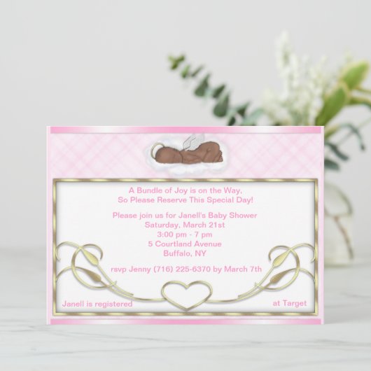 アフリカ系アメリカ人の睡眠の天使のシャワーの招待状 招待状 (スタンド正面)