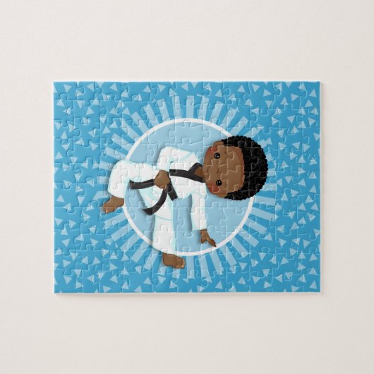 アフリカ系アメリカ人の空手の男の子の柔道の武道 ジグソーパズル (横)